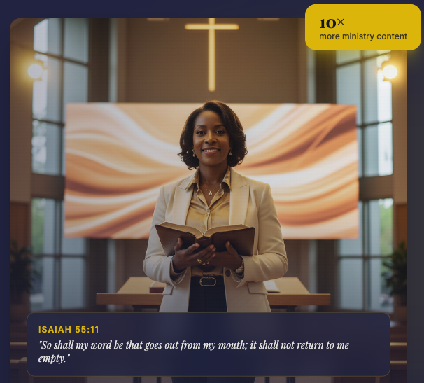 A woman minister holding an open Bible at the pulpit